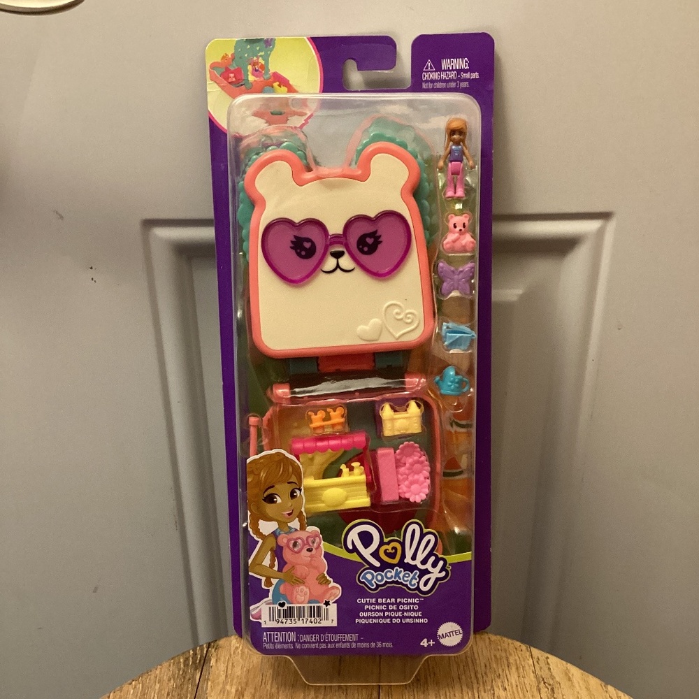 New Polly Pocket CUTIE BEAR PICNIC Mini Play Set Toy Pet and Food Theme 🦋🧸🧺